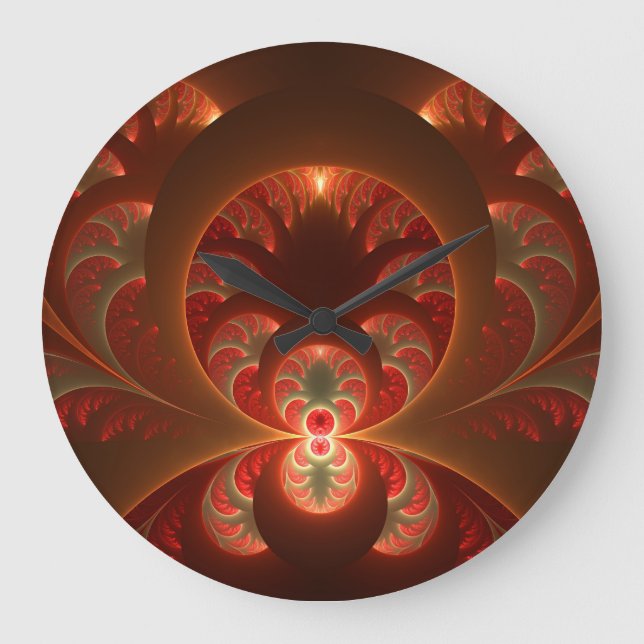 Luminous abstract modern orange red Fractal Large Clock (Front)
