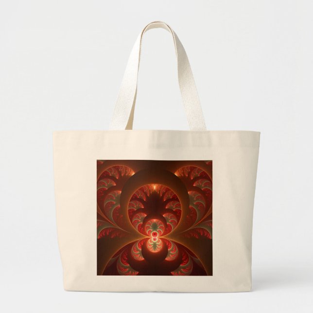 Luminous abstract modern orange red Fractal Large Tote Bag (Front)