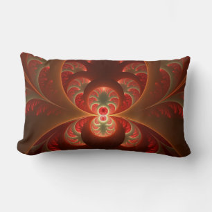 Luminous abstract modern orange red Fractal Lumbar Cushion