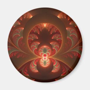 Luminous Abstract Modern Orange Red Fractal Magnet