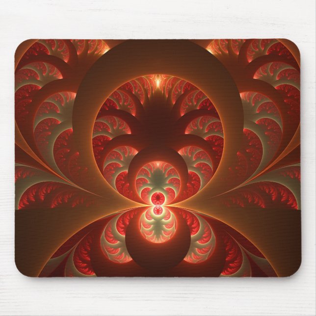 Luminous abstract modern orange red Fractal Mouse Mat (Front)