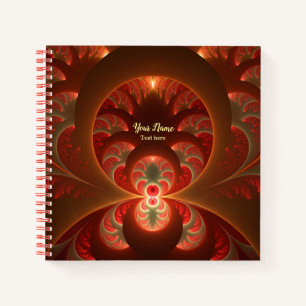 Luminous abstract modern orange red Fractal Name Notebook