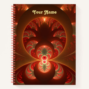 Luminous abstract modern orange red Fractal Name Notebook