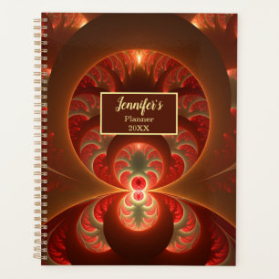 Luminous abstract modern orange red Fractal Name Planner