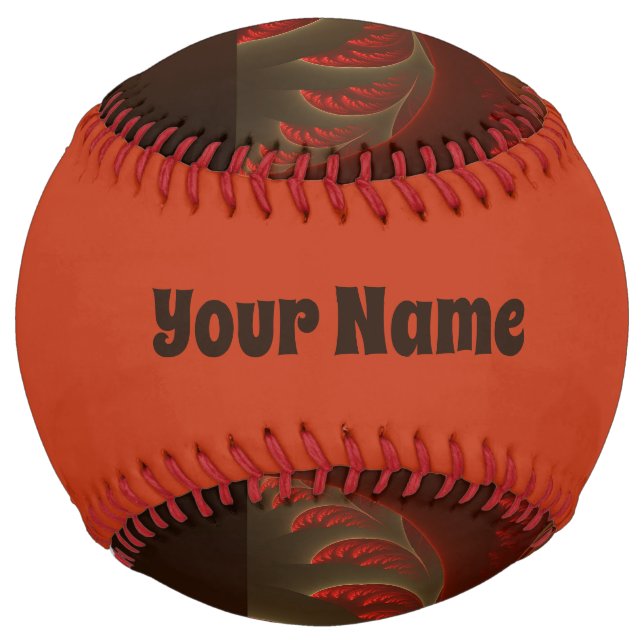 Luminous abstract modern orange red Fractal Name Softball (Front)