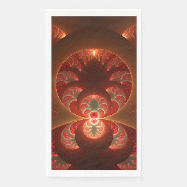 Luminous abstract modern orange red Fractal Napkin (Front)
