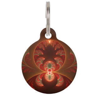 Luminous Abstract Modern Orange Red Fractal Pet Tag