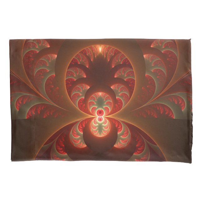 Luminous abstract modern orange red Fractal Pillowcase (Front)