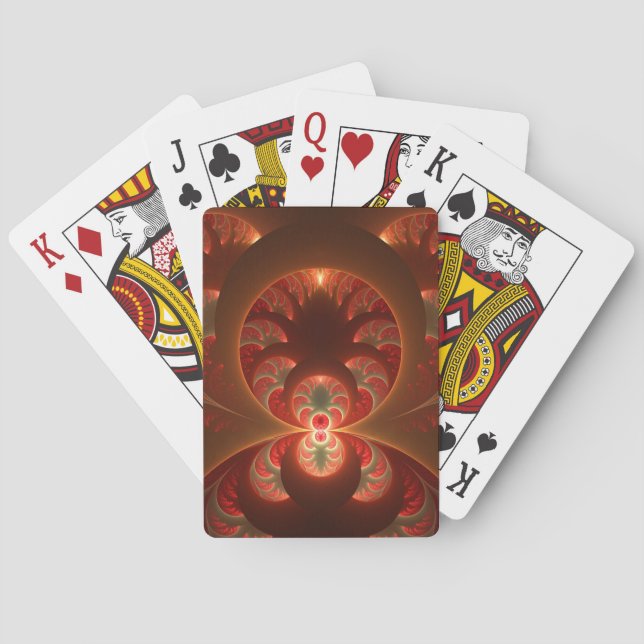Luminous abstract modern orange red Fractal Playing Cards (Back)