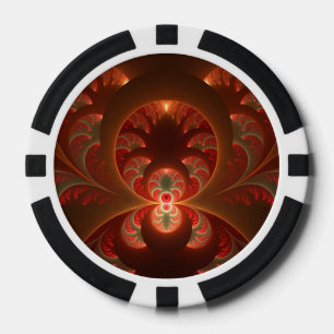 Luminous abstract modern orange red Fractal Poker Chips