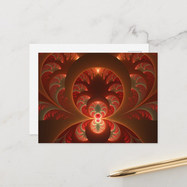 Luminous abstract modern orange red Fractal Postcard (Front/Back In Situ)