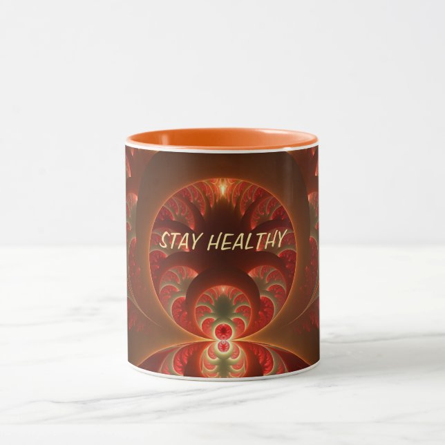 Luminous Abstract Modern Orange Red Fractal Text Mug (Center)