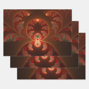 Luminous abstract modern orange red Fractal Wrapping Paper Sheet