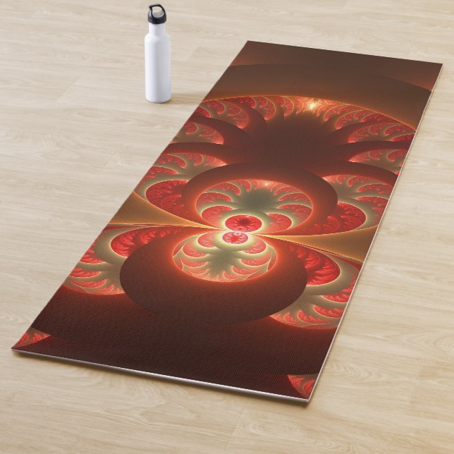 Luminous abstract modern orange red Fractal Yoga Mat (In Situ)