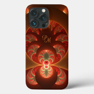 Luminous Abstract Orange Red Fractal Initials iPhone 13 Pro Case