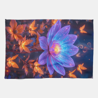 Luminous Blue and Purple Lotus Flower Tea Towel
