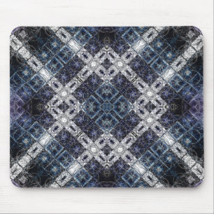 Luminous Blue and White Geometric Lattice Mouse Mat