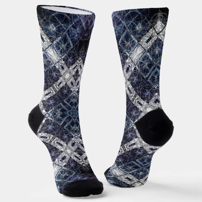 Luminous Blue and White Geometric Lattice Socks (Angled)
