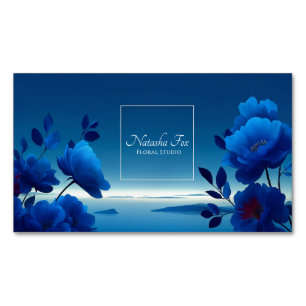 Luminous Blue Floral Seascape Monochromatic Magnetic Business Card