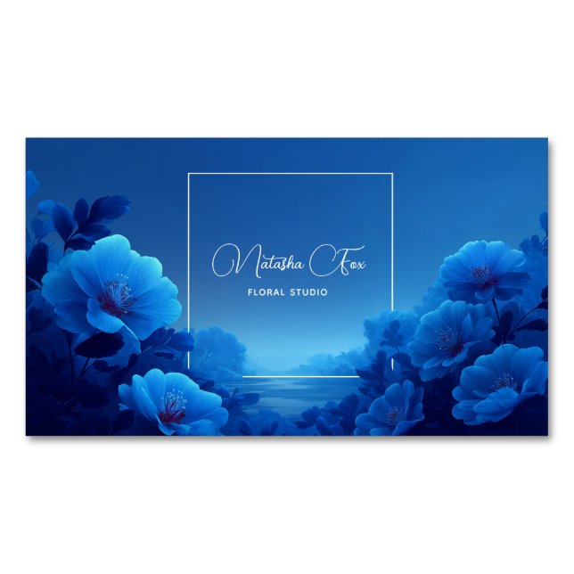 Luminous Blue Floral Serene Landscape Magnetic Business Card (Front)