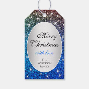 Luminous Blue Gradient Glitter Sparkle Stars X-Mas Gift Tags