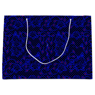 Luminous Blue net w flowers 02b Black BG Large Gift Bag