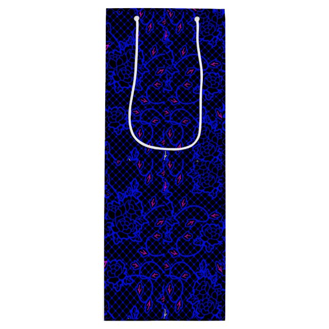 Luminous Blue net w flowers 02b Black BG Wine Gift Bag (Front)
