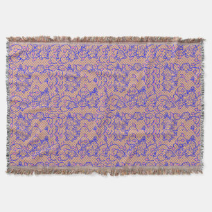 Luminous Blue net w flowers 02b LOrange BG Throw Blanket