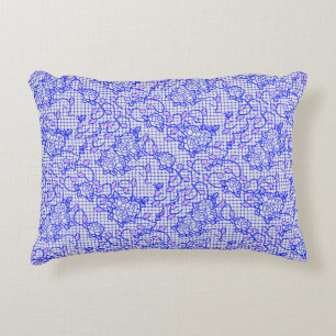 Luminous Blue net w flowers 02b Offwhite BG Decorative Cushion