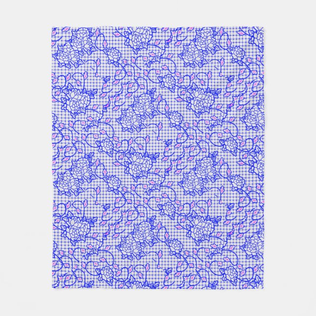 Luminous Blue net w flowers 02b Offwhite BG Fleece Blanket (Front)