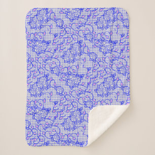 Luminous Blue net w flowers 02b Offwhite BG Sherpa Blanket