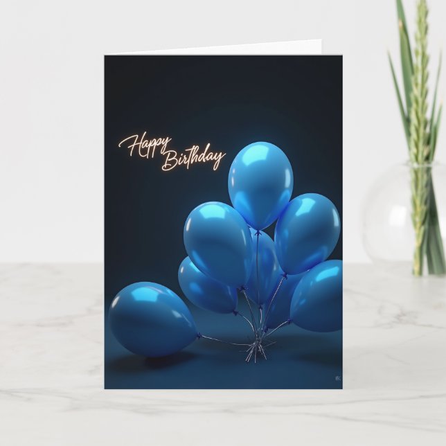 Luminous Blue Orbs Birthday Card (Front)