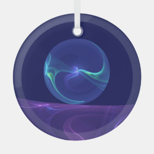 Luminous Blue Purple Dream Abstract Fractal Art Glass Tree Decoration