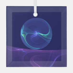 Luminous Blue Purple Dream Abstract Fractal Art Glass Tree Decoration