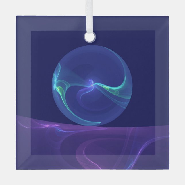 Luminous Blue Purple Dream Abstract Fractal Art Glass Tree Decoration (Front)