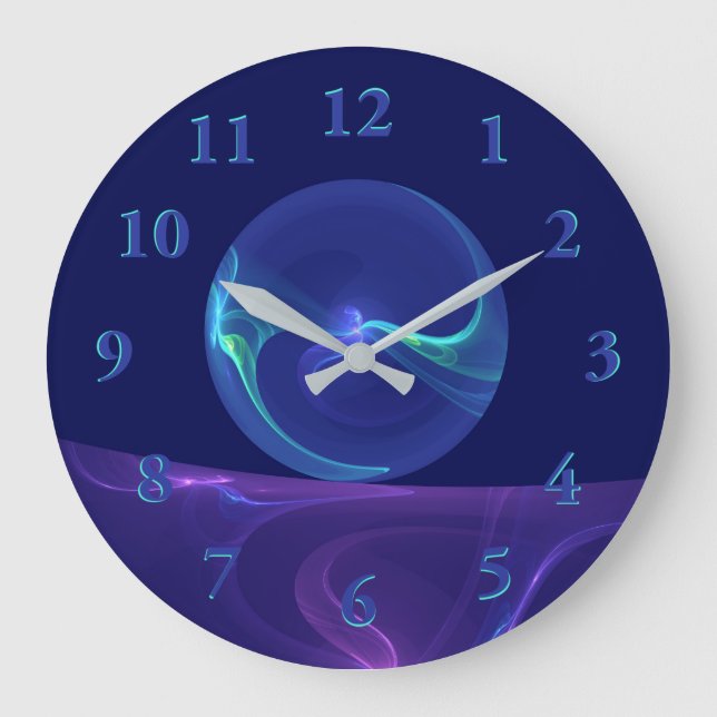 Luminous Blue Purple Dream Abstract Fractal Art Large Clock (Front)