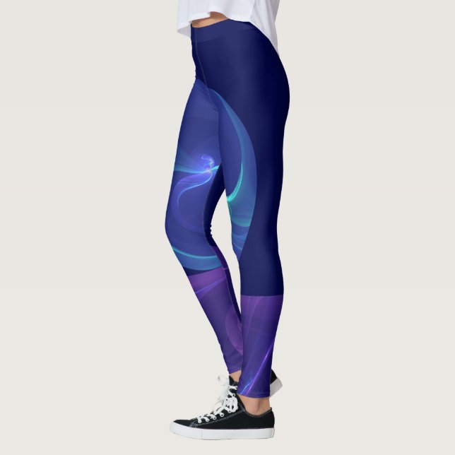 Luminous Blue Purple Dream Abstract Fractal Art Leggings (Left)