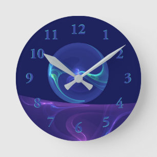 Luminous Blue Purple Dream Abstract Fractal Art Round Clock