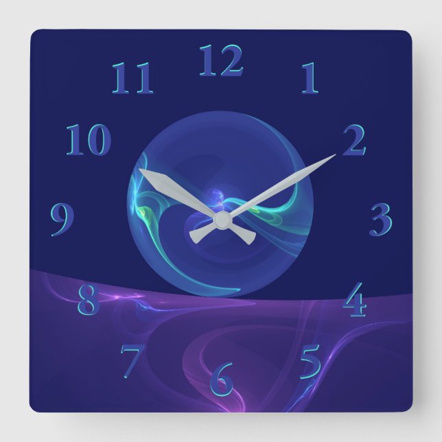 Luminous Blue Purple Dream Abstract Fractal Art Square Wall Clock (Front)