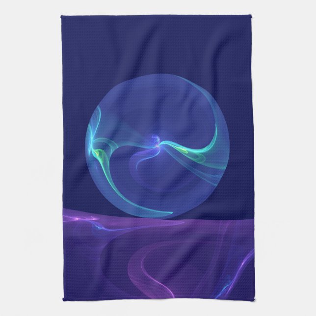 Luminous Blue Purple Dream Abstract Fractal Art Tea Towel (Vertical)