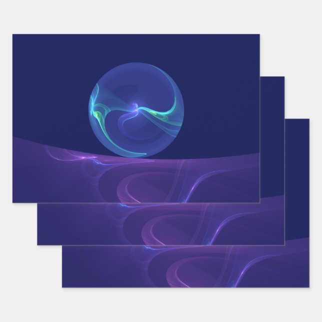 Luminous Blue Purple Dream Abstract Fractal Art Wrapping Paper Sheet (Set)
