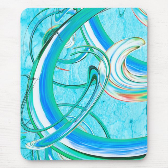 Luminous Blue Swirly Abstract Fractal Pattern  Mouse Mat (Front)