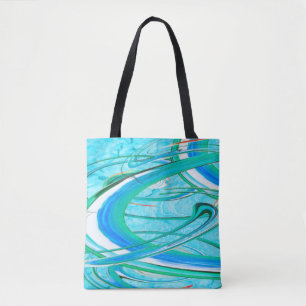 Luminous Blue Swirly Abstract Fractal Pattern Tote Bag