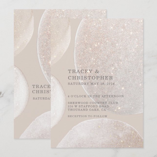 Luminous Blush Fawn Golden Shimmer Wedding Invitation (Front/Back)