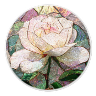 Luminous Blush Rose Faux Stained Glass Pastel Ceramic Knob