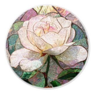 Luminous Blush Rose Faux Stained Glass Pastel Ceramic Knob