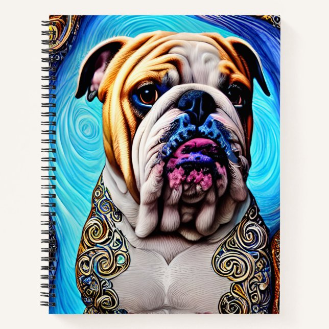 Luminous Bulldog Blue Ocean Wave Pointillism Notebook (Front)