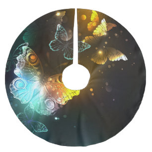 Luminous Butterfly and Night butterflies Brushed Polyester Tree Skirt