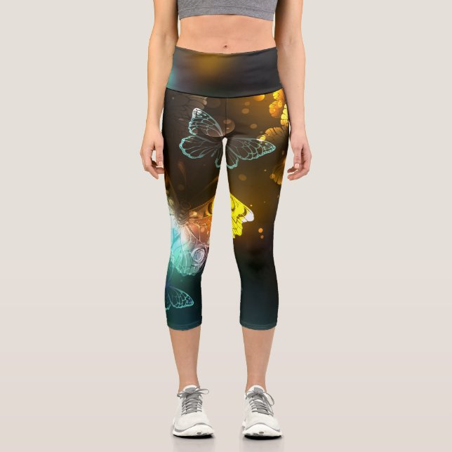 Luminous Butterfly and Night butterflies Capri Leggings (Front)