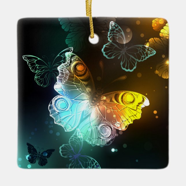 Luminous Butterfly and Night butterflies Ceramic Ornament (Front)